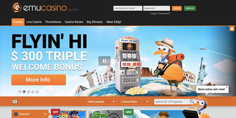 emu casino screenshot interface