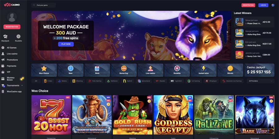 screenshot woocasino interface