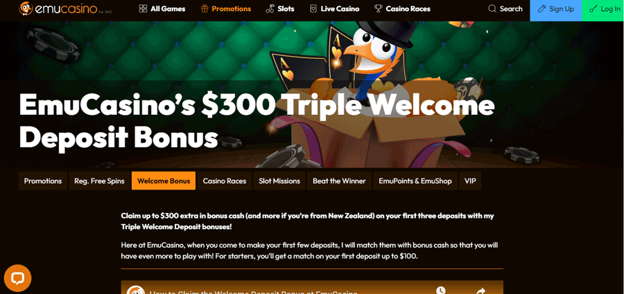 emu casino screenshot bonus