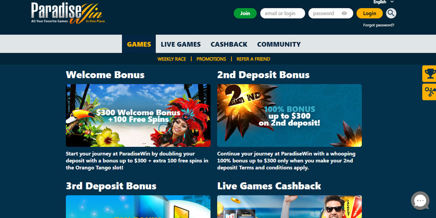 screenshot paradisewin casino promotions